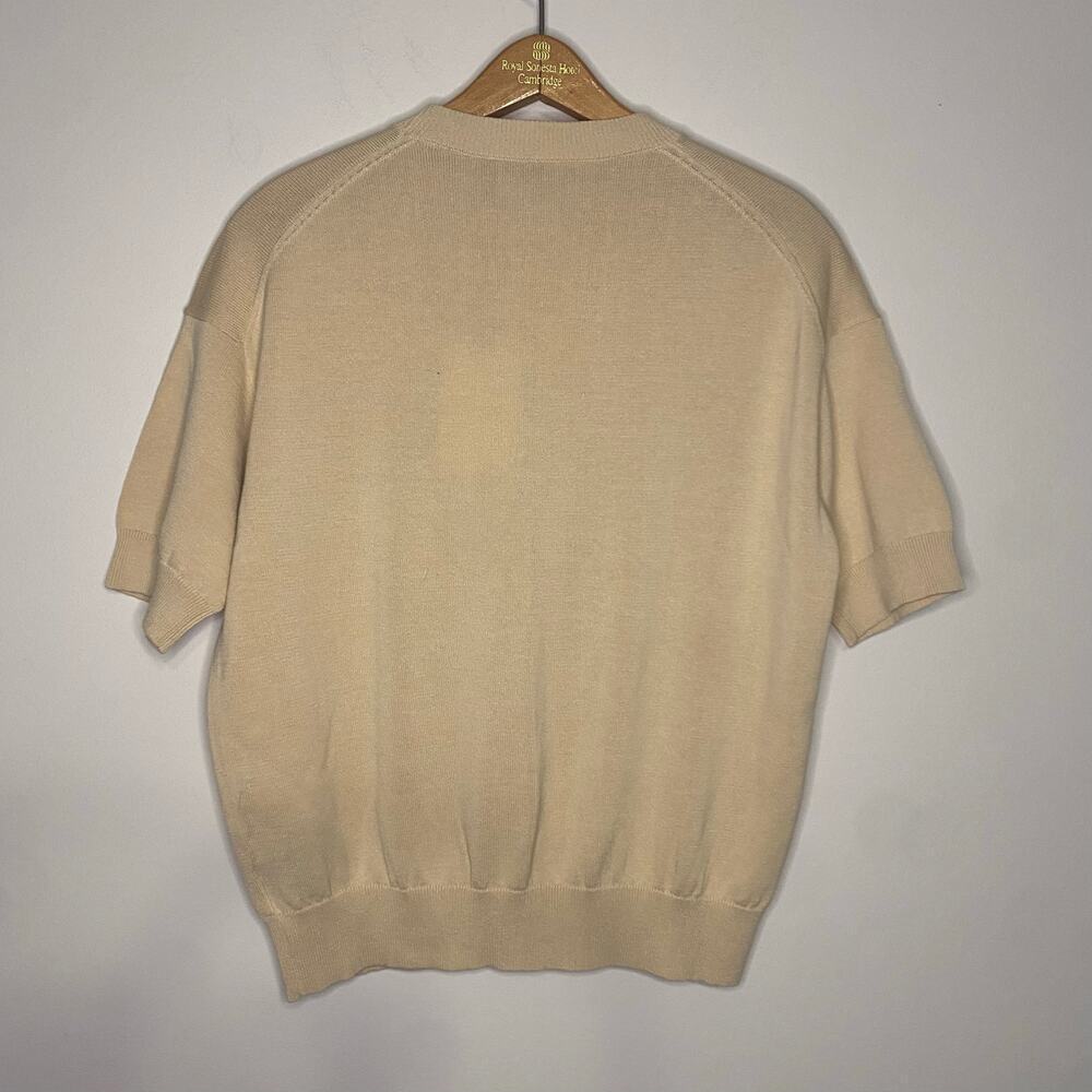 New Theory Short Sleeve Sweater Tee Wood Ash Beige Tan Cotton Size Small Preppy - Picture 7 of 11